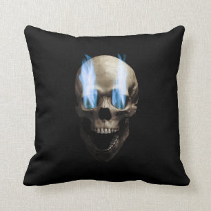 Skull with flaming eyes cushion