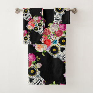 Skull with Floral Bath Towel Set