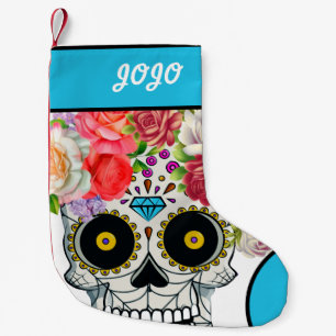 skull with floral small christmas stocking
