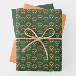 Skull with Flower Wreath Wrapping Paper Sheet