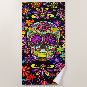 Skull with flowers Beach Towel