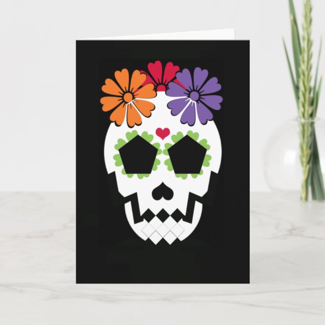 Skull With Flowers Greeting Card (Front)