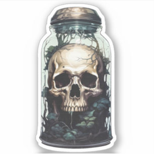 Skull with flowers in bottle