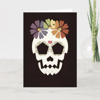 Skull With Flowers Sepia Greeting Card
