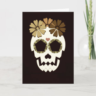 Skull With Flowers Sepia Greeting Card