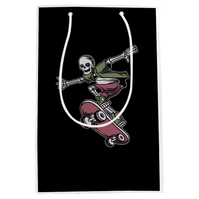 skull with flying position skateboard illustration medium gift bag (Front)