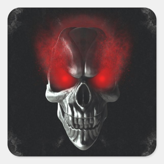 Skull with glowing red eyes square sticker (Front)