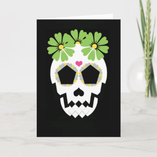 Skull With Green Flowers Greeting Card