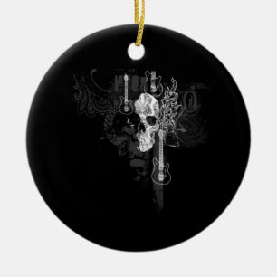 Skull With Guitars Ceramic Tree Decoration