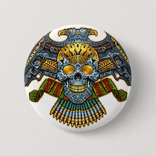Skull with Guns and Bullets by Al Rio 6 Cm Round Badge
