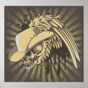 Skull with hat and wing on rays custom poster