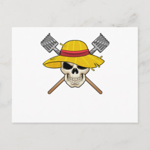 Skull with Hat as Farmer with Rake Postcard