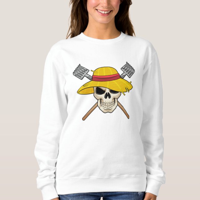 Skull with Hat as Farmer with Rake Sweatshirt (Front)