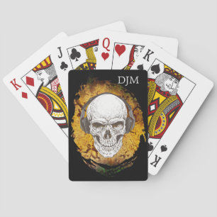 Skull with Headphones Abstract Monogram Playing Cards