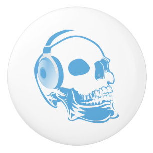 Skull with headphones ceramic knob