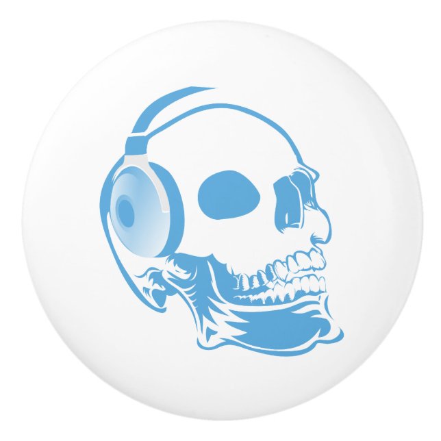 Skull with headphones ceramic knob (Front)