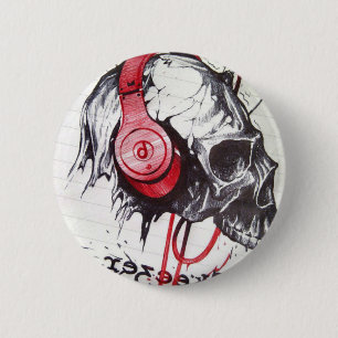 Skull with Headphones Design 6 Cm Round Badge