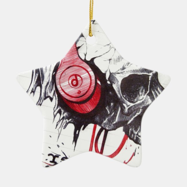 Skull with Headphones Design Ceramic Tree Decoration (Front)