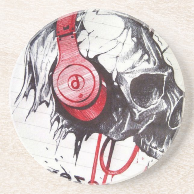 Skull with Headphones Design Coaster (Front)