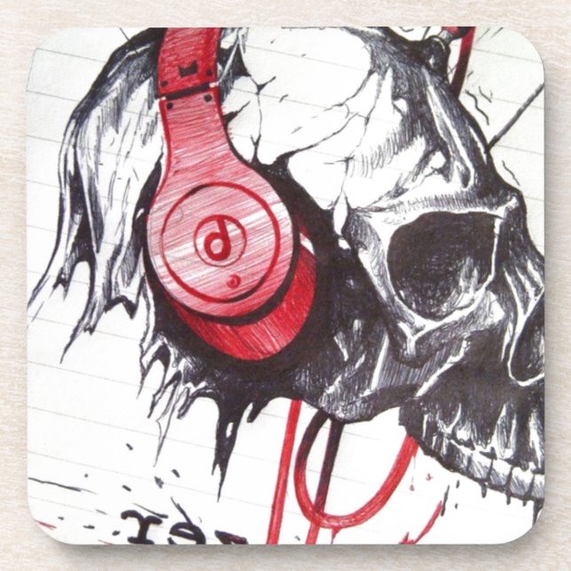 Skull with Headphones Design Coaster (Front)