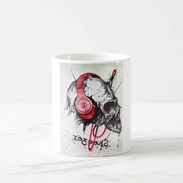 Skull with Headphones Design Coffee Mug (Center)