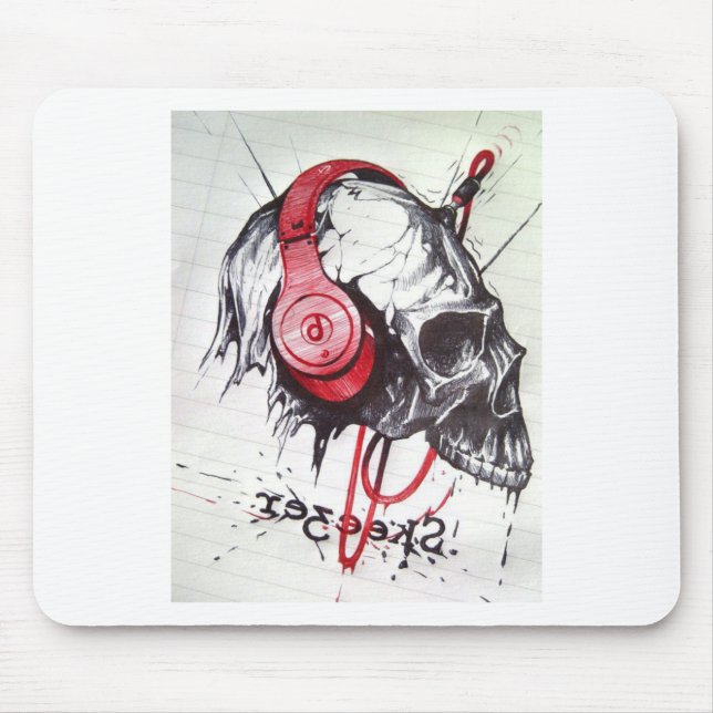 Skull with Headphones Design Mouse Mat (Front)