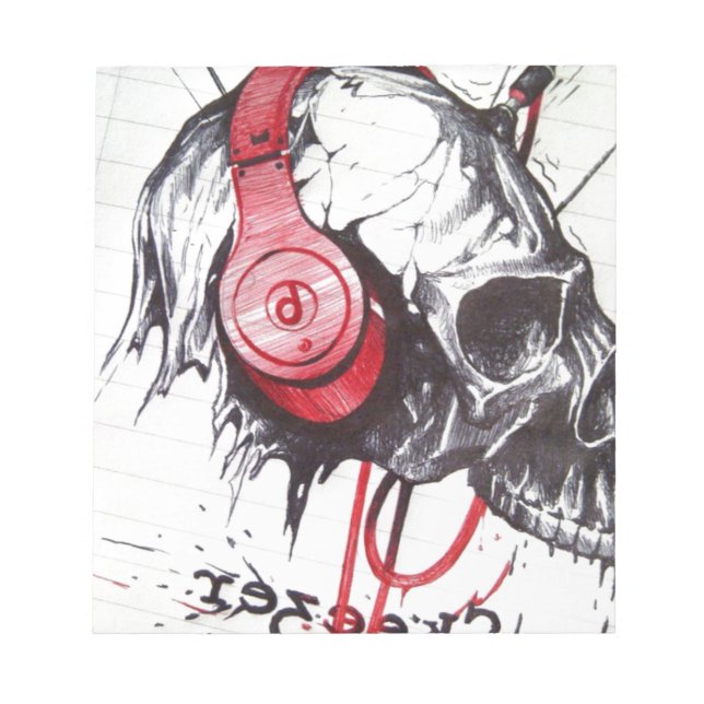 Skull with Headphones Design Notepad (Front)