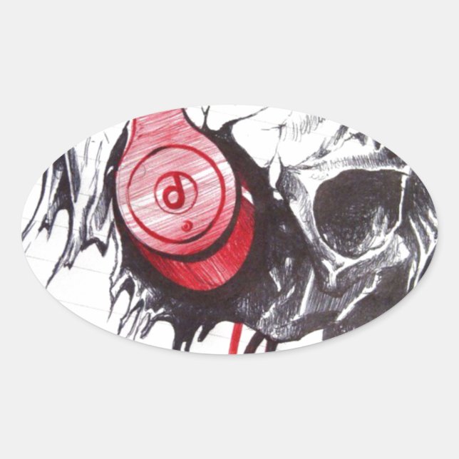 Skull with Headphones Design Oval Sticker (Front)