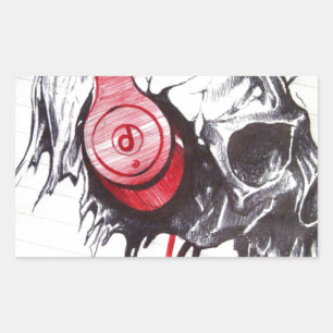 Skull with Headphones Design Rectangular Sticker