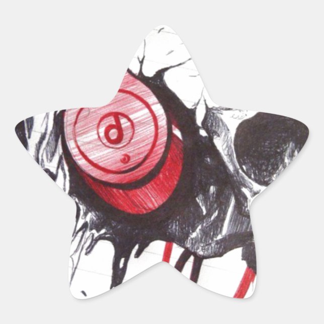 Skull with Headphones Design Star Sticker (Front)