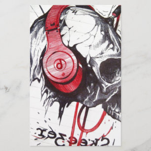 Skull with Headphones Design Stationery