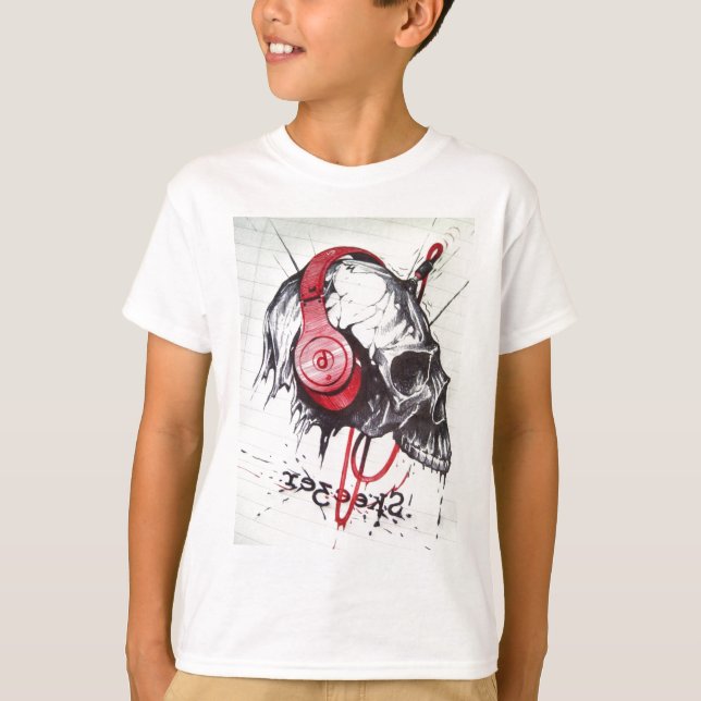 Skull with Headphones Design T-Shirt (Front)