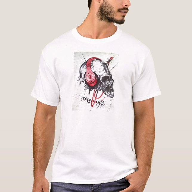 Skull with Headphones Design T-Shirt (Front)
