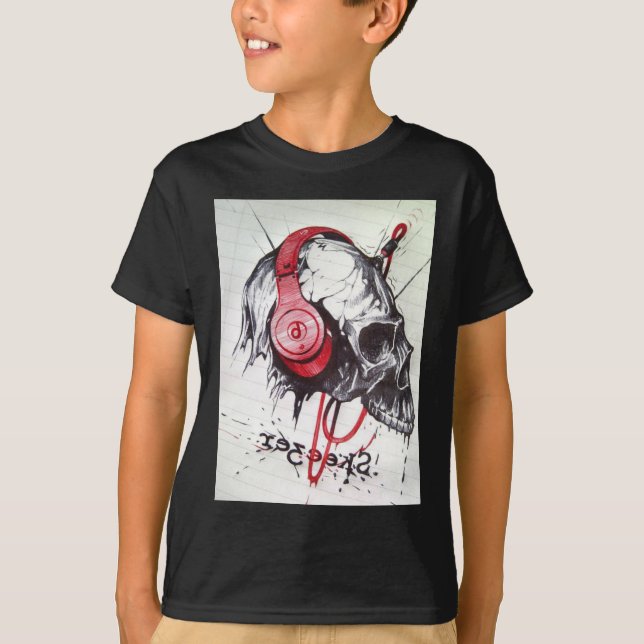 Skull with Headphones Design T-Shirt (Front)