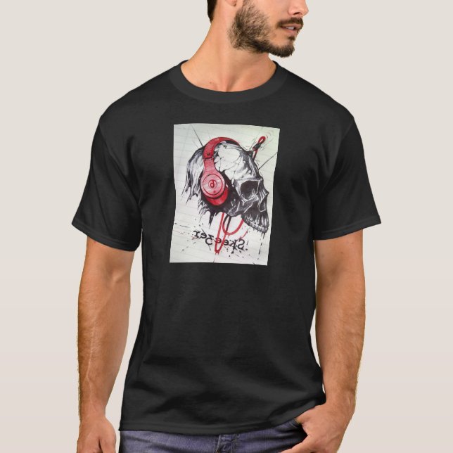 Skull with Headphones Design T-Shirt (Front)