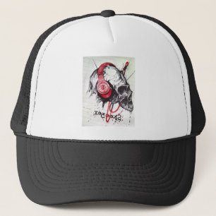 Skull with Headphones Design Trucker Hat
