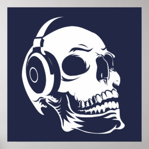 Skull with headphones poster