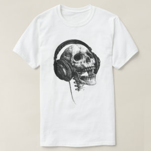 Skull With Headphones Rock Music Art Shirt