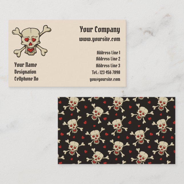 Skull with Hearts Business Card (Front/Back)