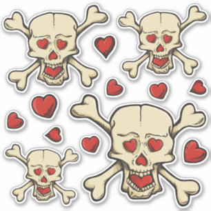 Skull with Hearts Icon Set Stickers