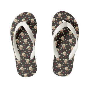 Skull with Hearts Pattern Kid's Flip Flops