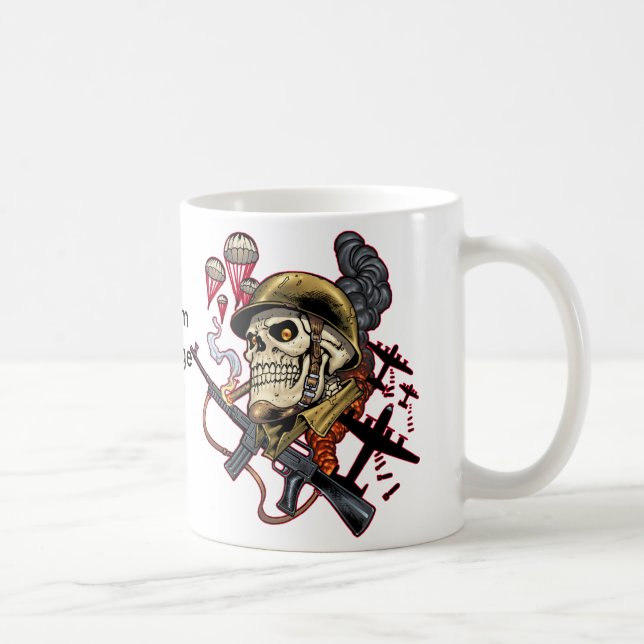 Skull with Helmet, Aeroplanes and Bombs Coffee Mug (Right)