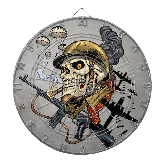 Skull with Helmet, Aeroplanes and Bombs Dartboard (Front)