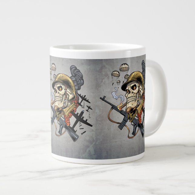 Skull with Helmet, Aeroplanes and Bombs Large Coffee Mug (Front Right)