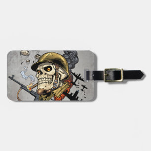 Skull with Helmet, Aeroplanes and Bombs Luggage Tag