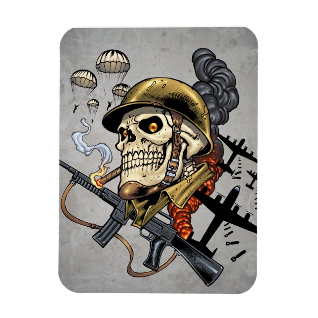 Skull with Helmet, Aeroplanes and Bombs Magnet (Vertical)