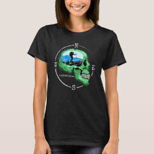 Skull with Hike Compass Hiker Outdoors Nature Hiki T-Shirt
