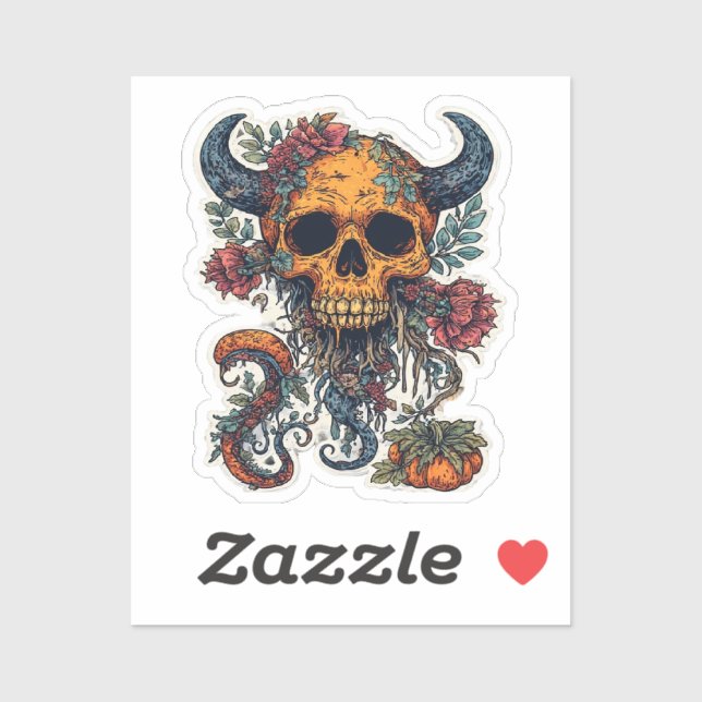Skull with Horns & Pumpkin Sticker – Spooky Hallow (Sheet)