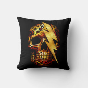 Skull with Leopard Print & Gold Spark Cushion