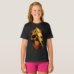 Skull with Leopard Print & Gold Spark T-Shirt